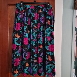 Alfred Dunner Black Floral A-Line Skirt